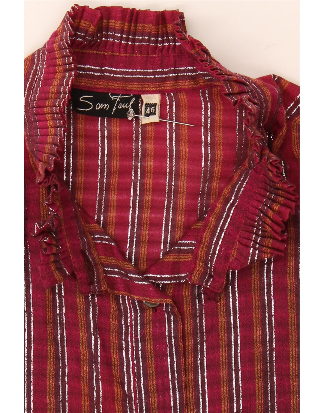 VINTAGE Womens Long Sleeve Shirt Blouse IT 46 Large Red Striped Polyamide Vintage Vintage and Second-Hand Vintage from Messina Hembry 