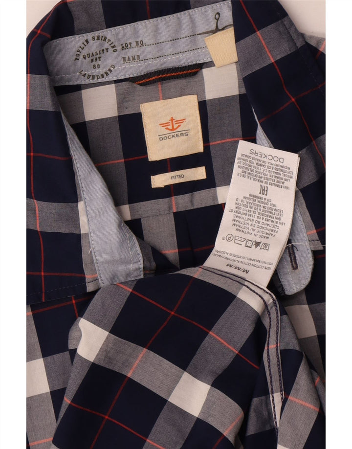 DOCKERS Мужская приталенная рубашка среднего размера, темно-синяя клетка, хлопок
