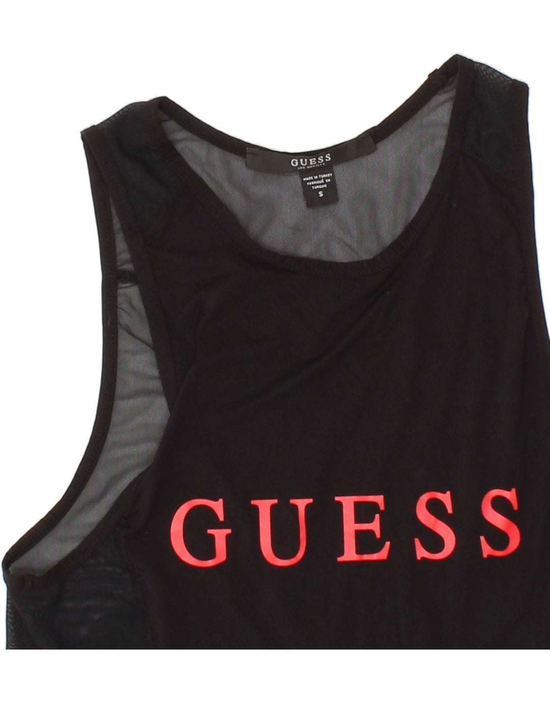 GUESS Womens Graphic Vest Top UK 8 Small Black Polyamide Vintage Guess and Second-Hand Guess from Messina Hembry 
