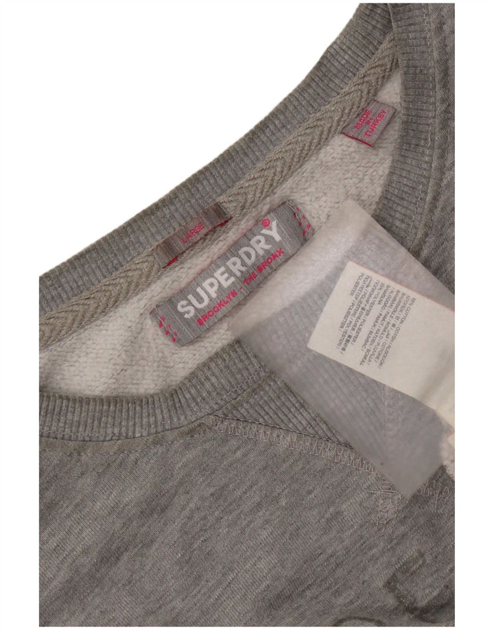 Женский джемпер оверсайз с рисунком Superdry UK 16, большой серый хлопок