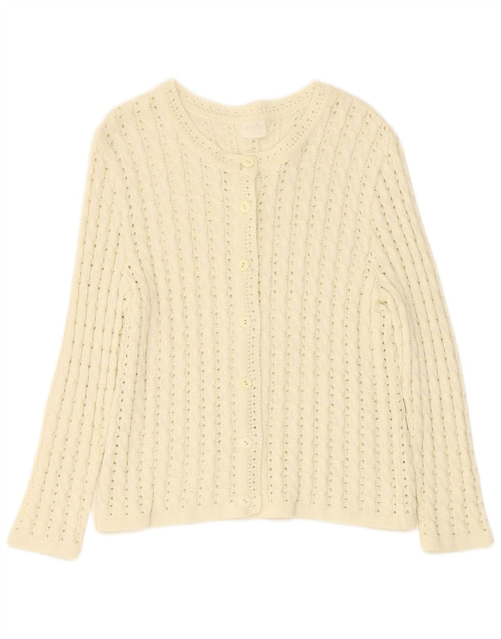 VINTAGE Womens Cardigan Sweater UK 12 Medium Off White