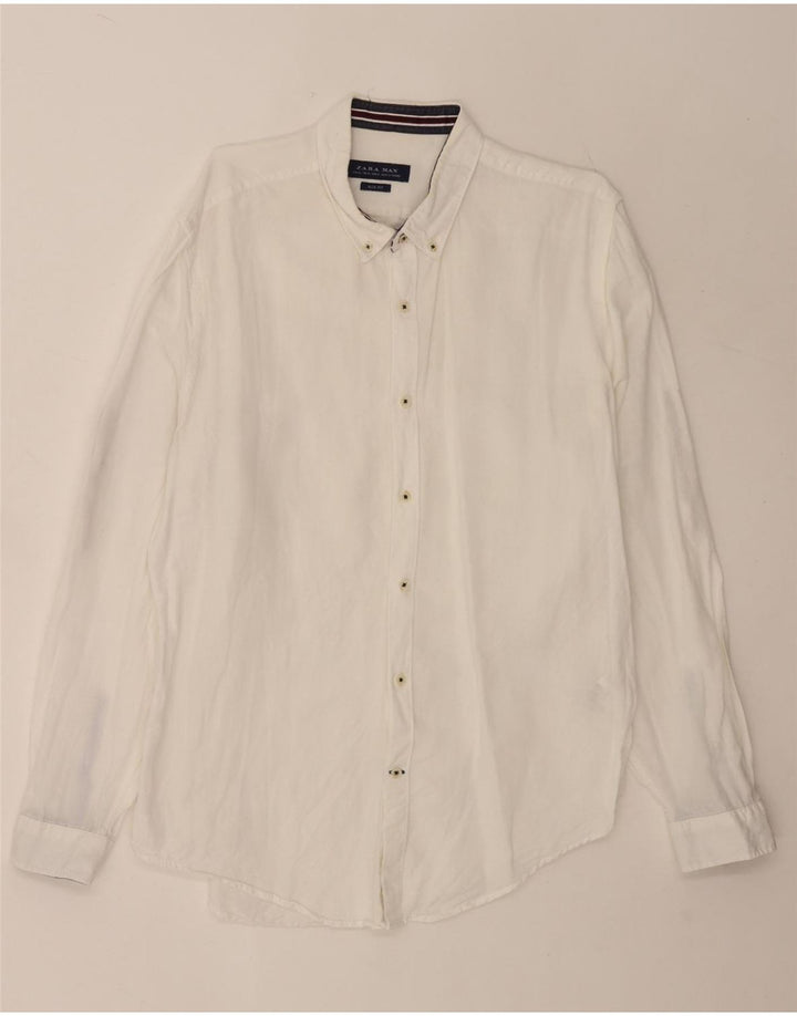 Мужская рубашка узкого кроя Zara XL, белая льняная ткань