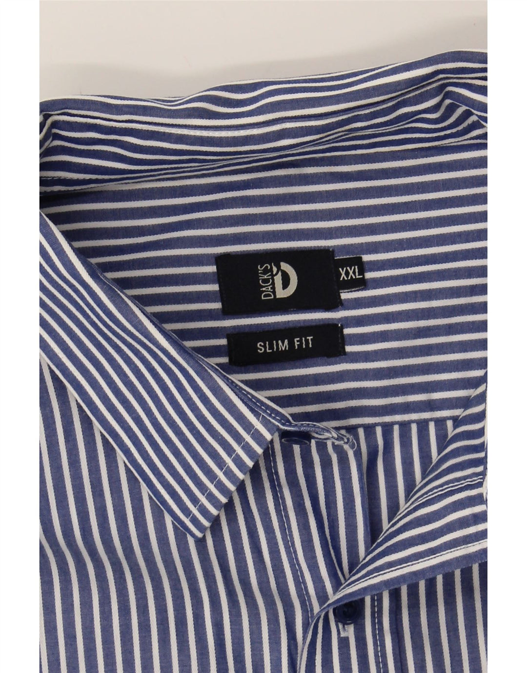 DACK'S Mens Slim Fit Shirt 2XL Blue Striped Cotton Vintage Dack's and Second-Hand Dack's from Messina Hembry 