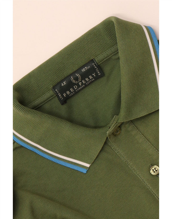 Мужская рубашка-поло FRED PERRY, хлопковая, среднего зеленого цвета
