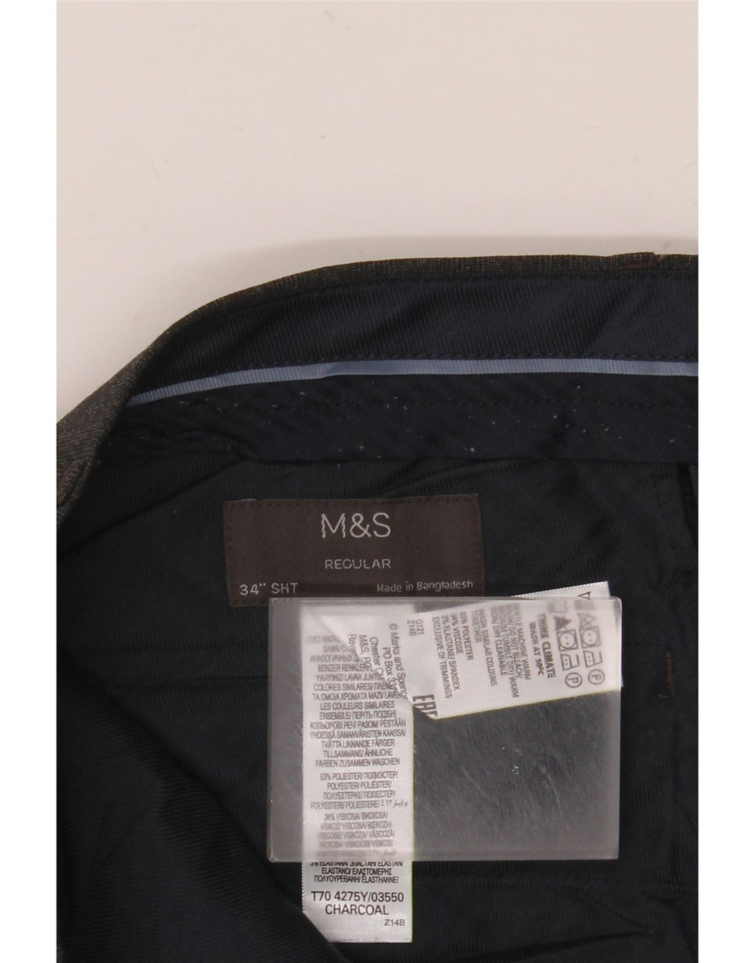 Мужские брюки-чиносы Marks & Spencer стандартного кроя W34 L29, серый полиэстер