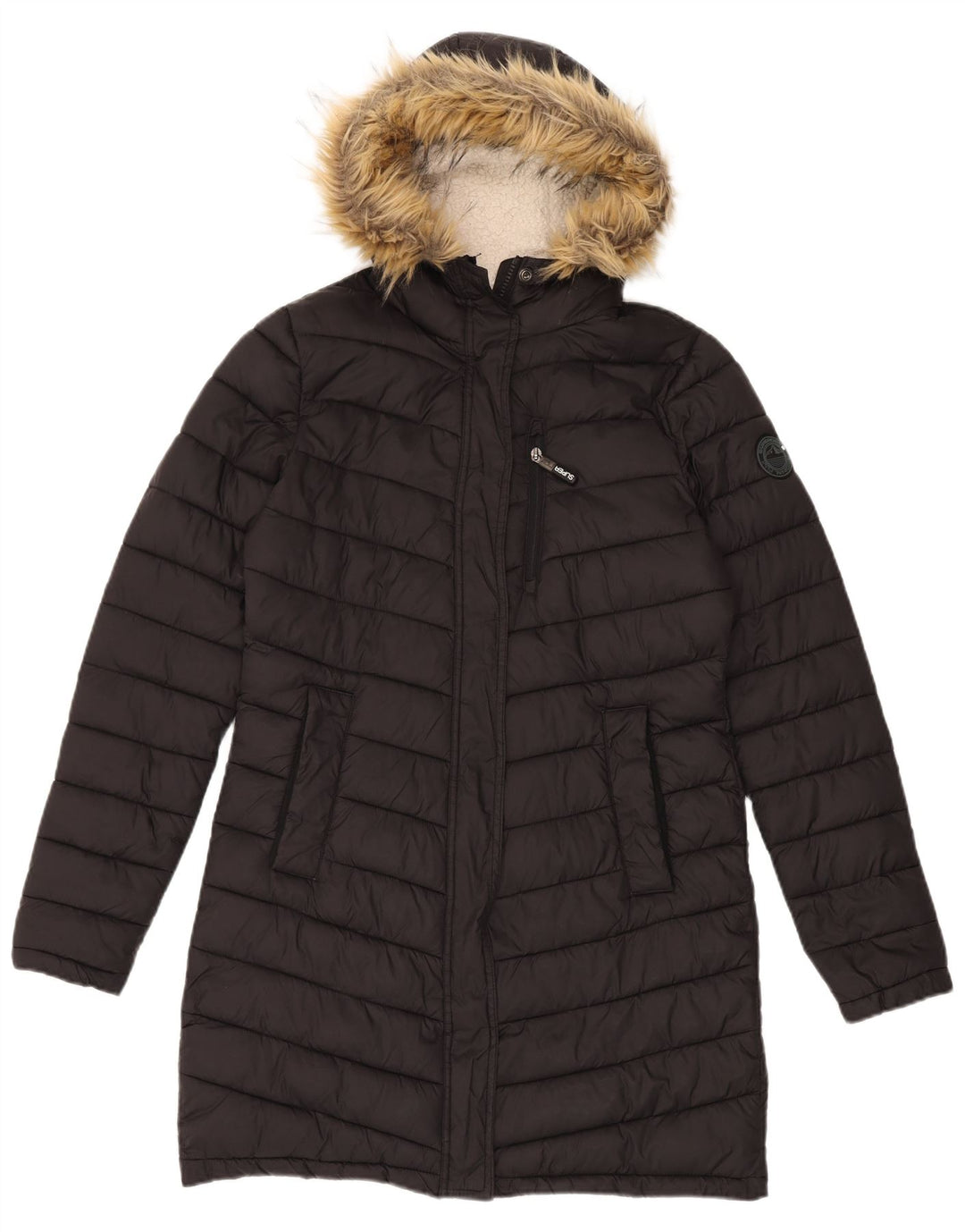 Женское стеганое пальто с капюшоном Superdry UK 12, средний черный нейлон
