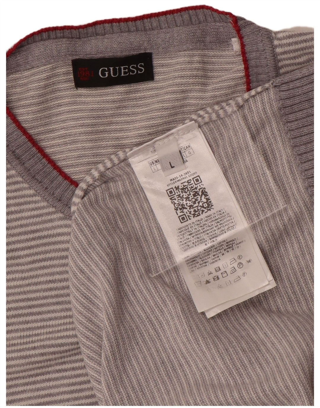 Мужской джемпер Guess с круглым вырезом, хлопковый свитер в большую серую полоску