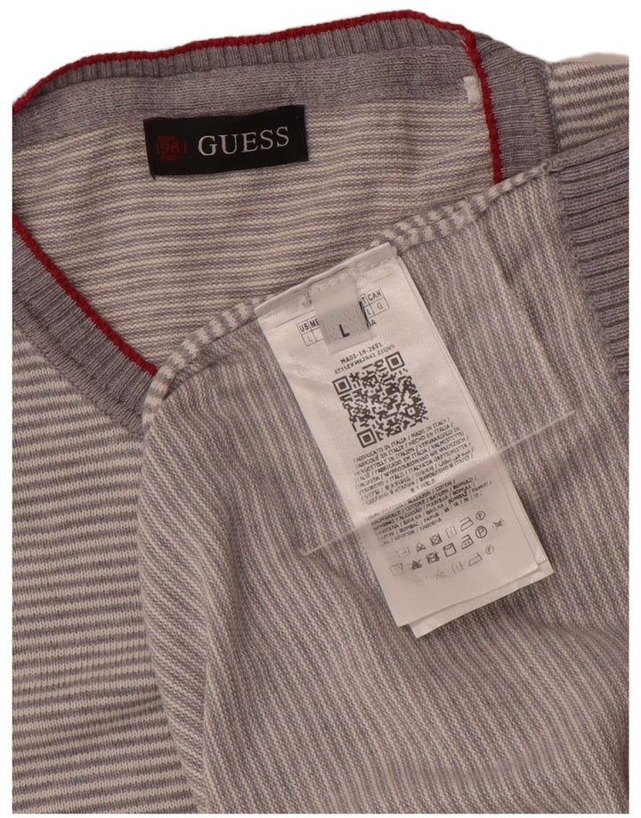 Мужской джемпер Guess с круглым вырезом, хлопковый свитер в большую серую полоску