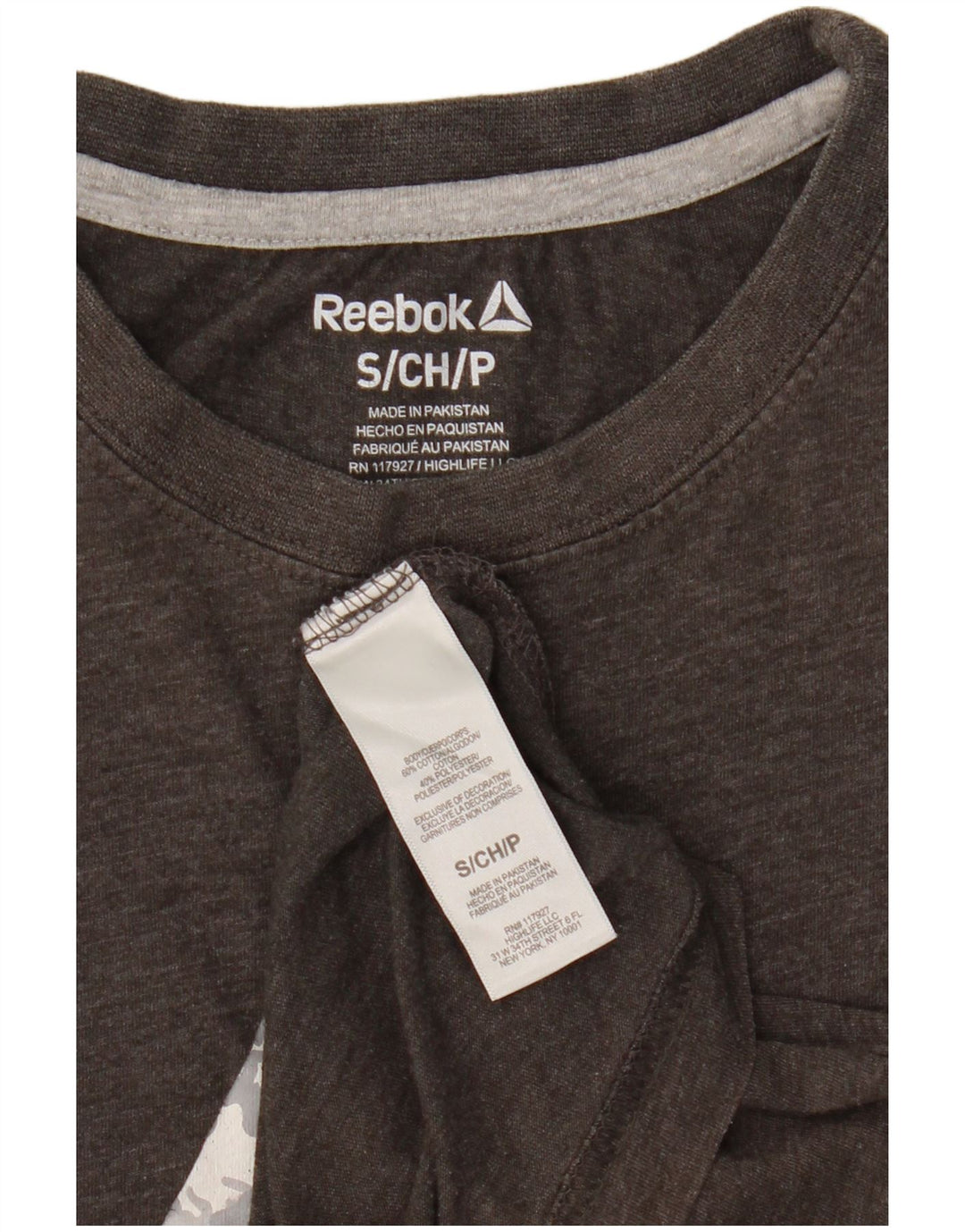 Reebok Мужская футболка с рисунком, маленький серый хлопок