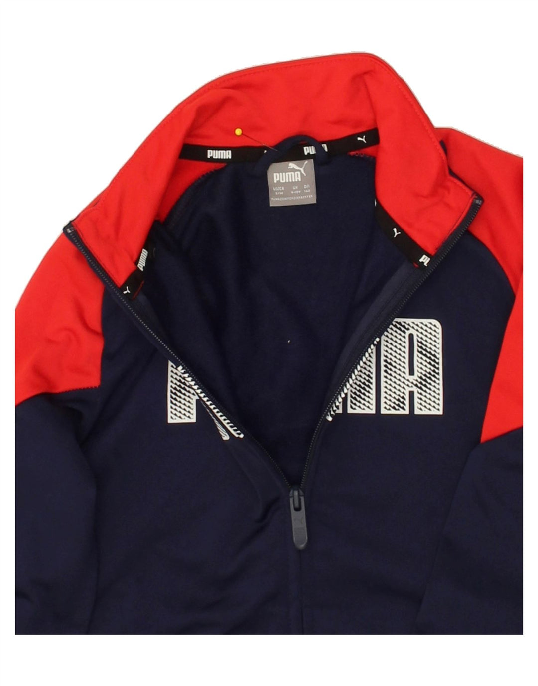 PUMA Boys Graphic Tracksuit Top Jacket 9-10 Years Navy Blue Colourblock Vintage Puma and Second-Hand Puma from Messina Hembry 