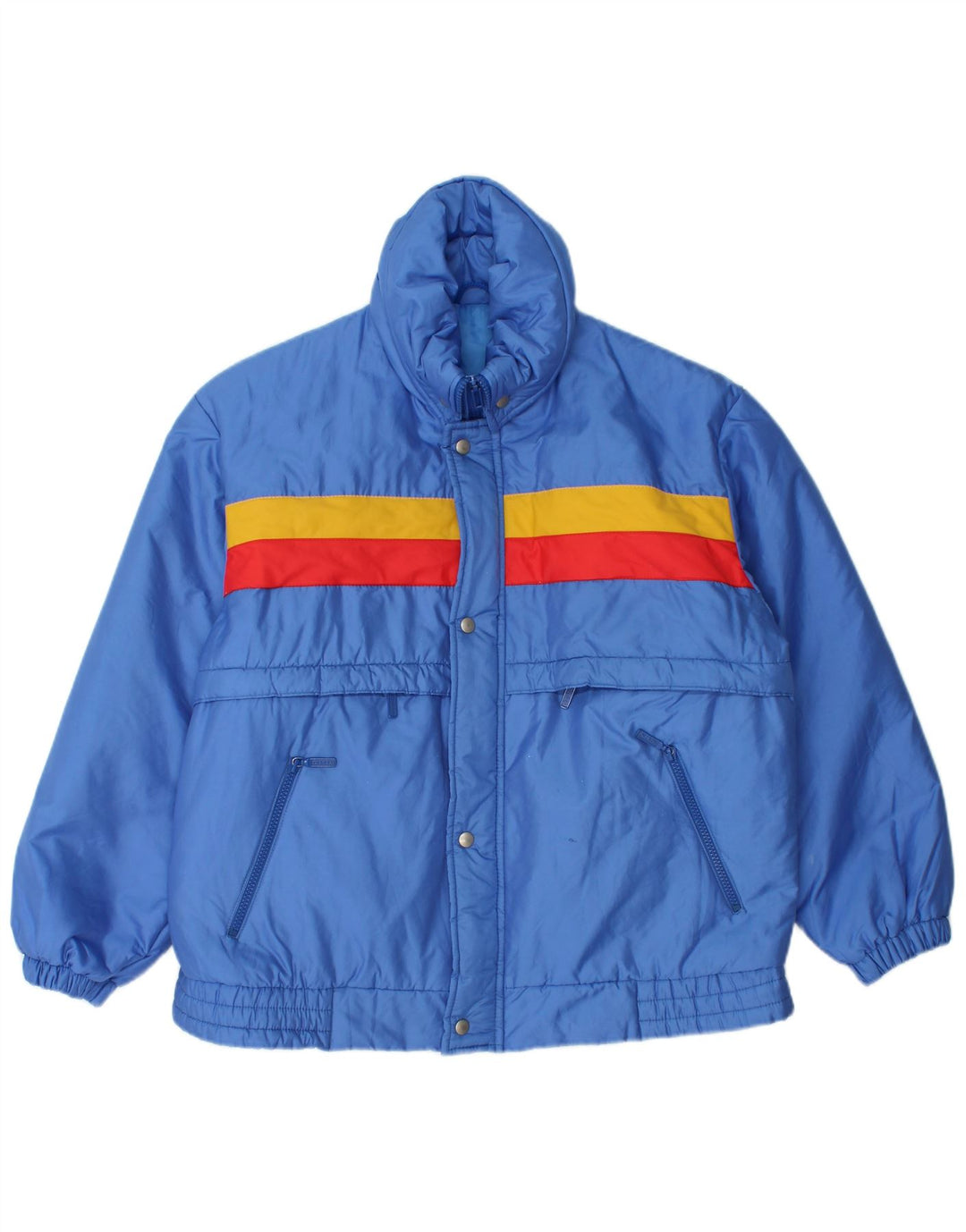 Мужская утепленная куртка VINTAGE с капюшоном UK 36, маленькая синяя, полиамид с цветными блоками