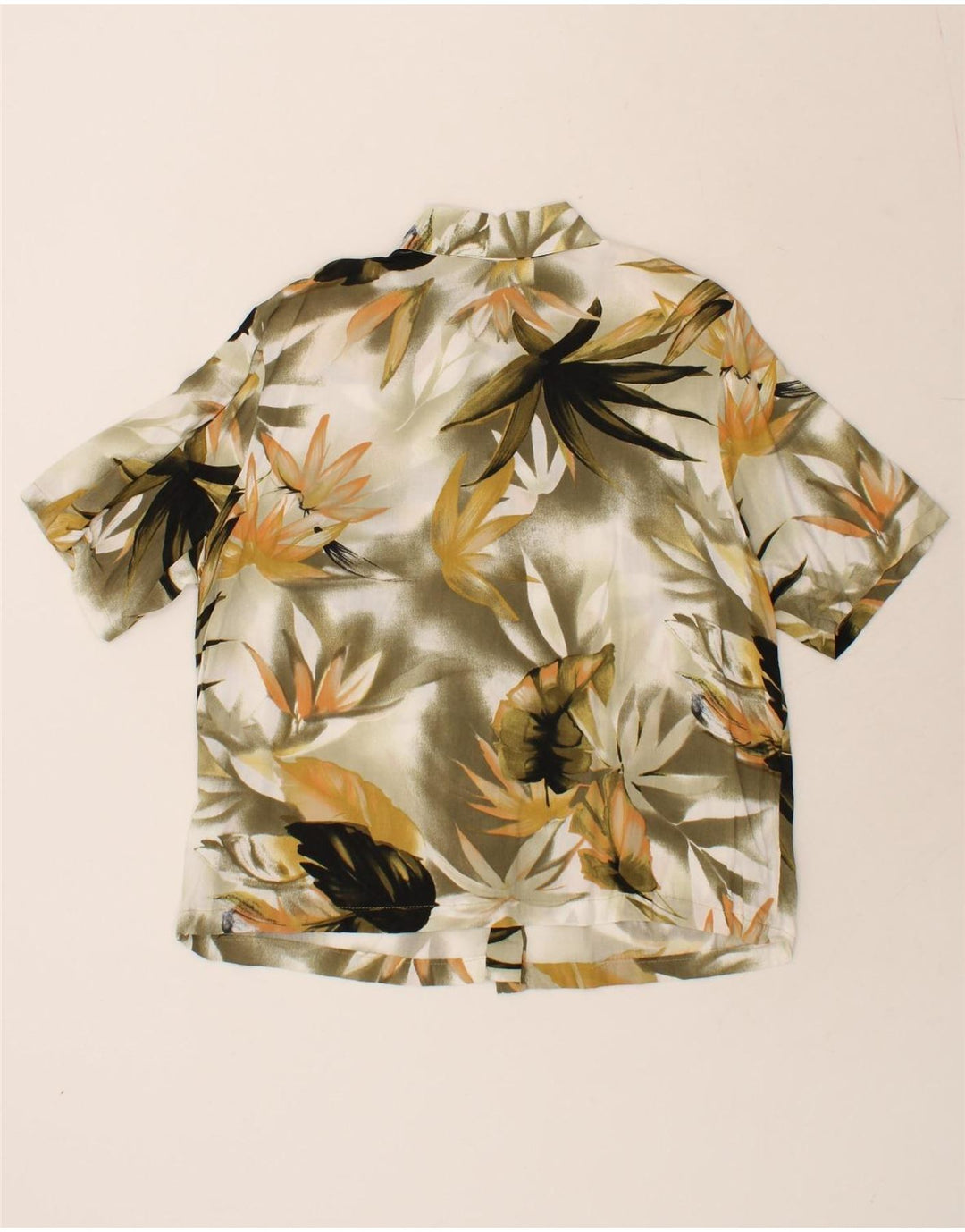 VINTAGE Womens Short Sleeve Shirt IT 44 Medium Khaki Floral Viscose Vintage Vintage and Second-Hand Vintage from Messina Hembry 