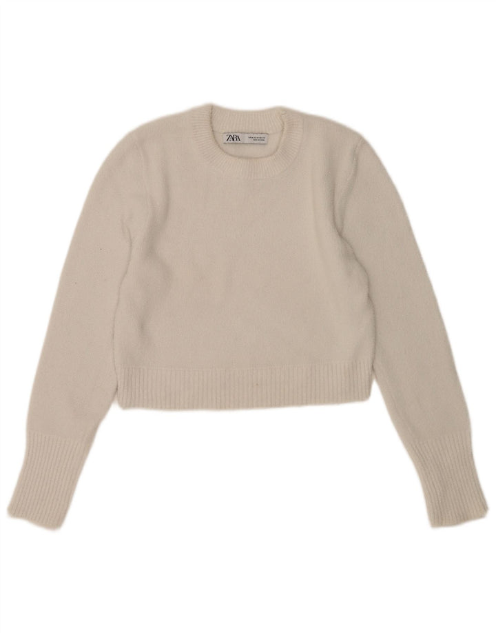 Женский укороченный джемпер с круглым вырезом Zara UK 12, средний белый
