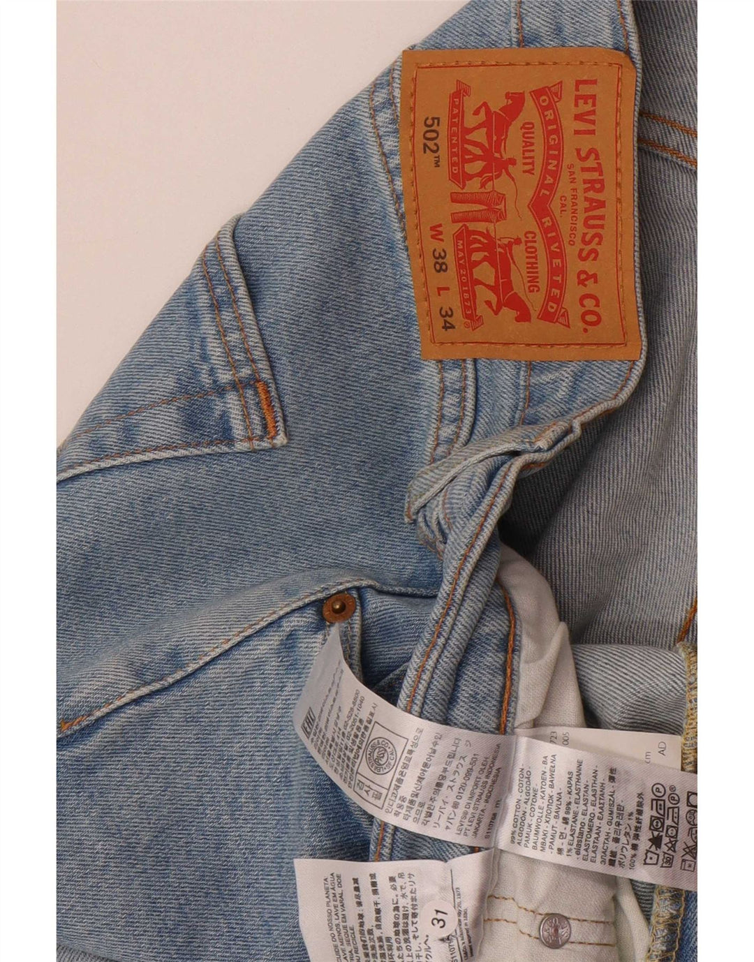 Мужские зауженные джинсы Levi's 502 W38 L31 синие, хлопок
