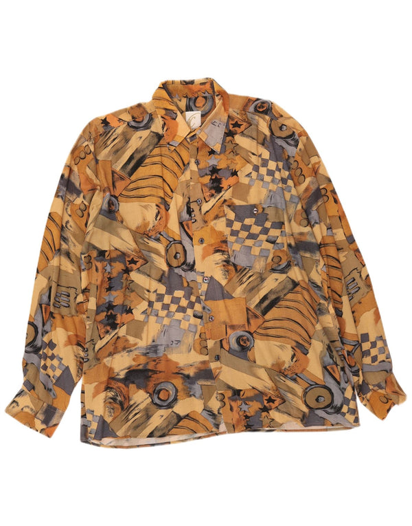 Мужская рубашка VINTAGE с абстрактным узором, размер 41/42, большая, коричневая, вискоза