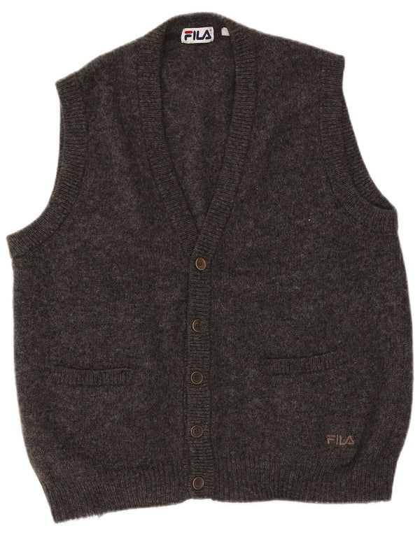 Fila Mens Sleeveless Cardigan Sweater Medium Grey Wool