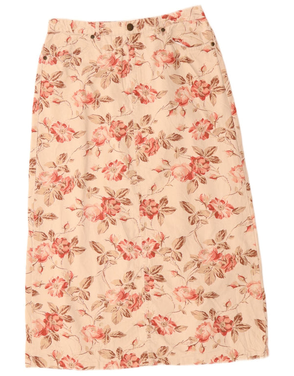 Eddie Bauer Womens Midi Straight Skirt EU 40 Medium W30 Beige Floral Cotton