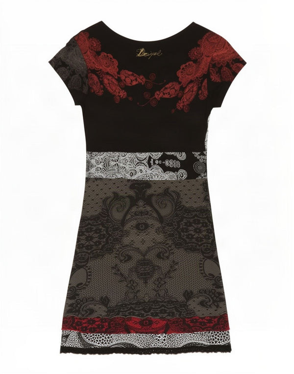 Женское базовое платье Desigual с короткими рукавами UK 18 XL, черное, вискоза с пейсли