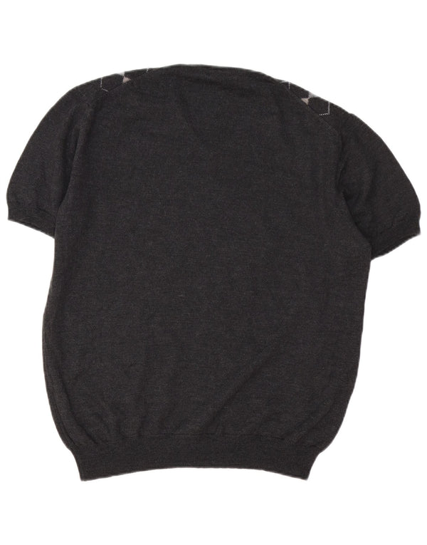 ВИНТАЖНЫЙ женский джемпер с v-образным вырезом, Великобритания 16, большой серый аргайл/ромб