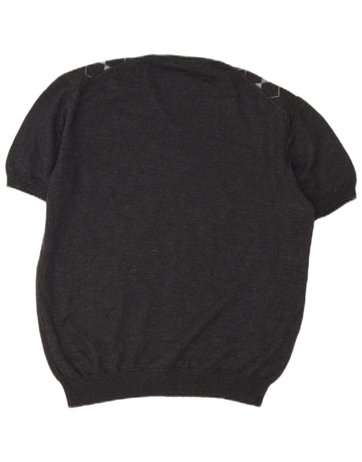 ВИНТАЖНЫЙ женский джемпер с v-образным вырезом, Великобритания 16, большой серый аргайл/ромб