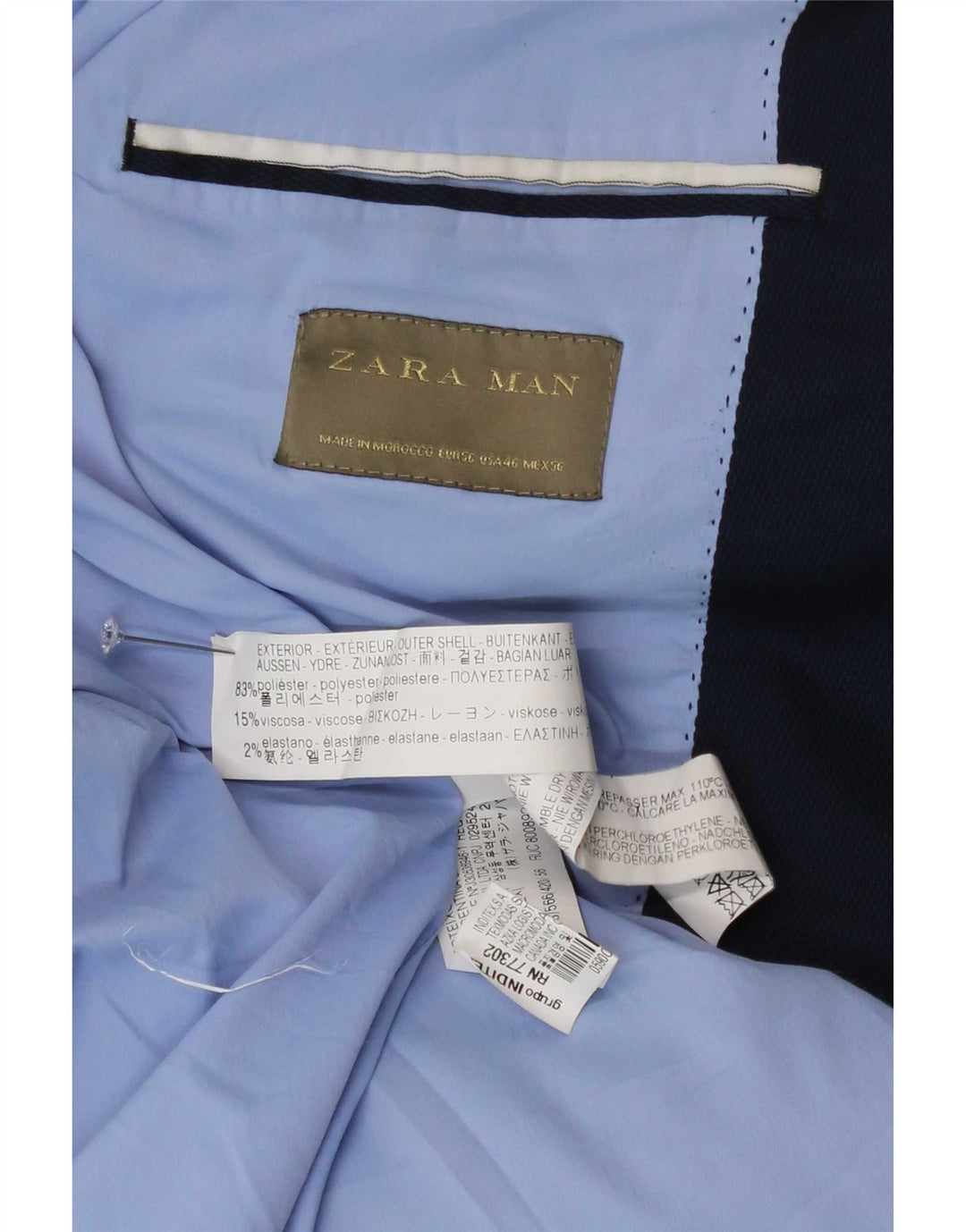 Zara Мужской пиджак на 1 пуговице EU 56 XL Темно-синий полиэстер