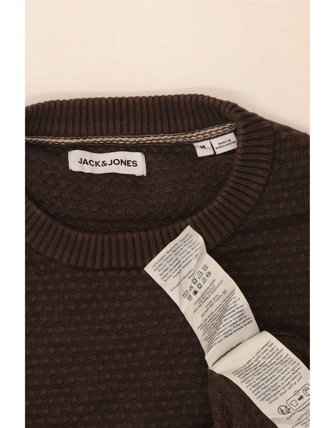 Мужской джемпер с круглым вырезом Jack & Jones, хлопковый свитер среднего коричневого цвета