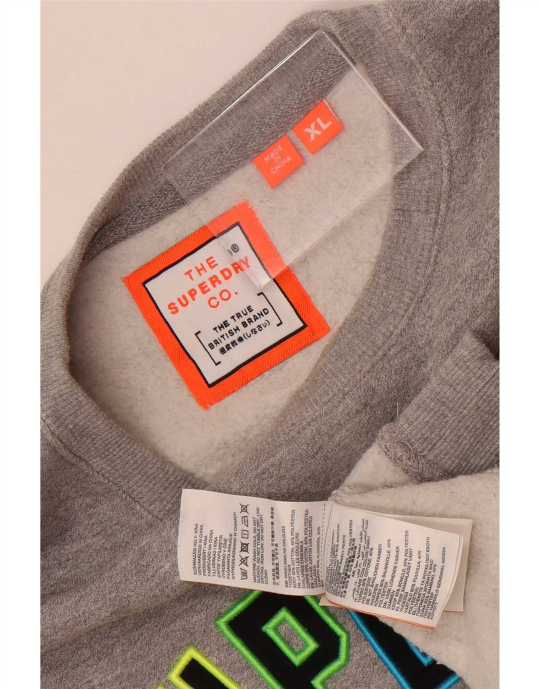 Мужской свитшот с рисунком Superdry XL, серый хлопок с крапинками