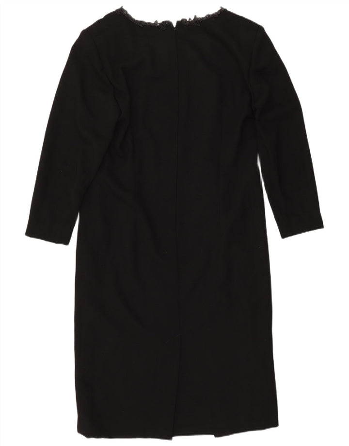 ВИНТАЖНОЕ женское платье-футляр с длинным рукавом UK 14, большое черное