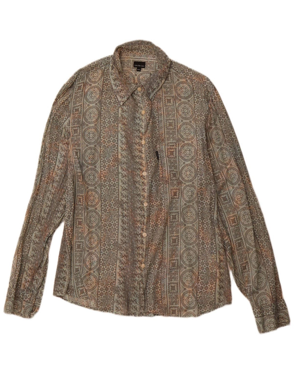 Женская рубашка CALVIN KLEIN JEANS UK 20 2XL, серый хлопок с цветочным принтом