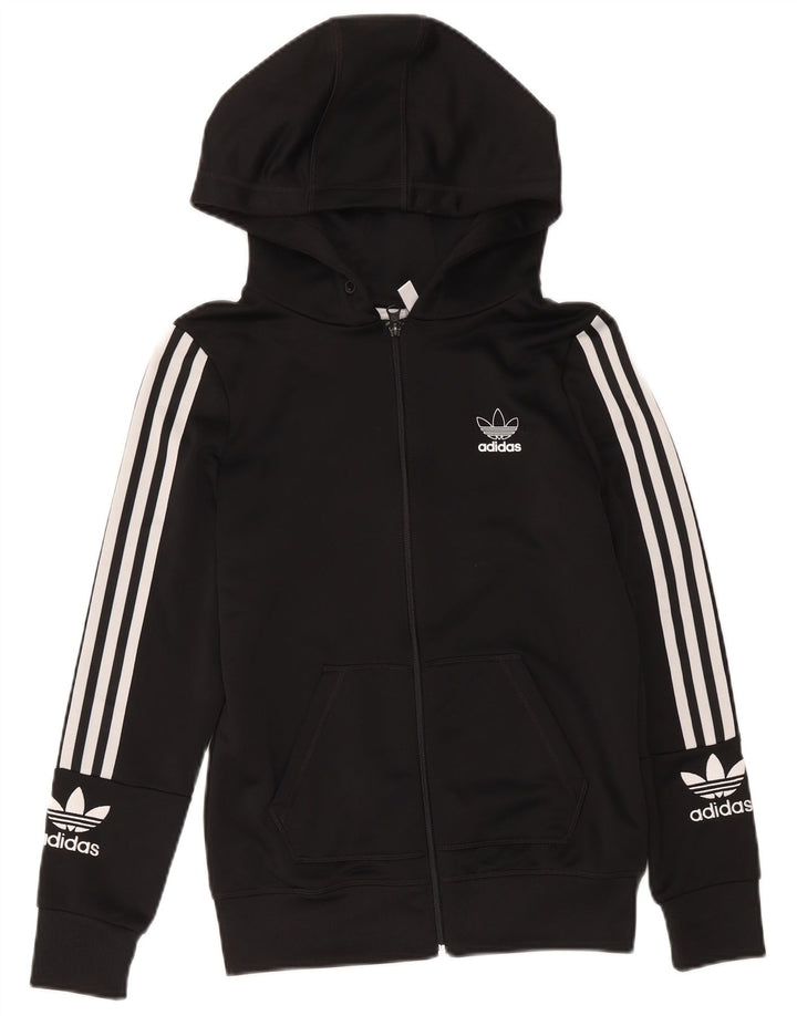 Женский свитер с капюшоном Adidas на молнии с графическим рисунком UK 14, средний черный, полиэстер