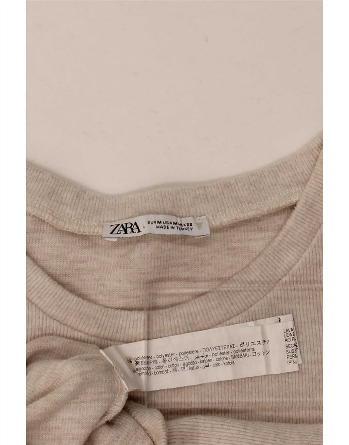 Женская укороченная футболка Zara UK 12, средний бежевый полиэстер