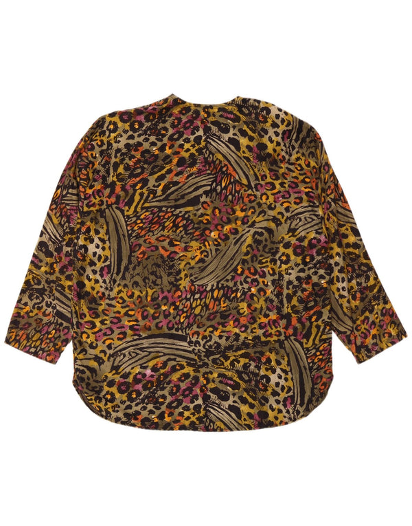 Винтажный женский топ с длинным рукавом, Великобритания, 20, 2XL, разноцветный вискозный принт с животным принтом