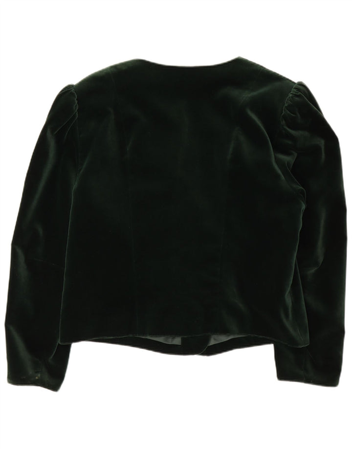 Винтажный женский укороченный бархатный пиджак с 3 пуговицами, хлопковый средне-зеленый цвет ЕС 40