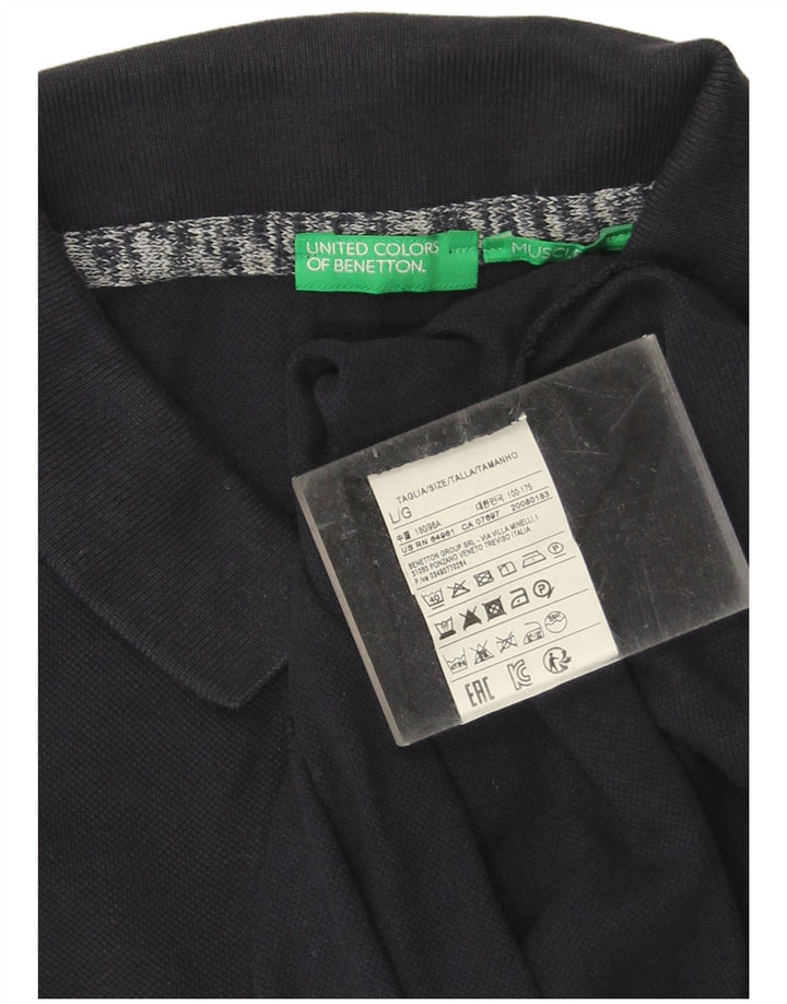 Мужская рубашка-поло Benetton, темно-синяя, хлопковая