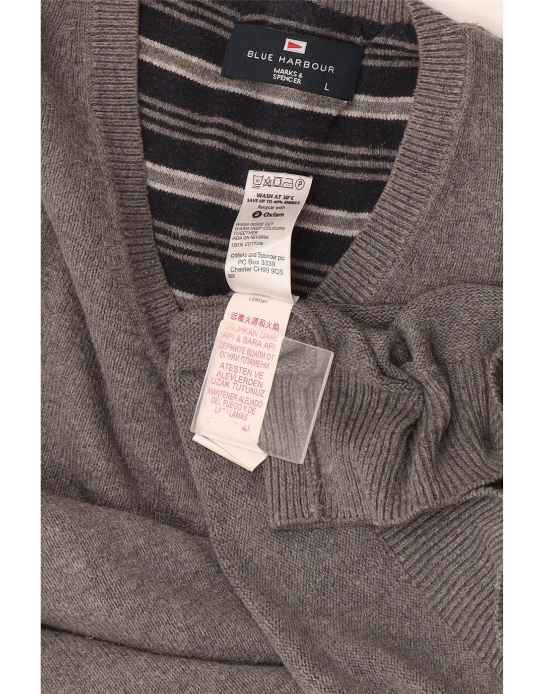 Мужской джемпер с v-образным вырезом Marks & Spencer Blue Harbour, большой серый хлопковый