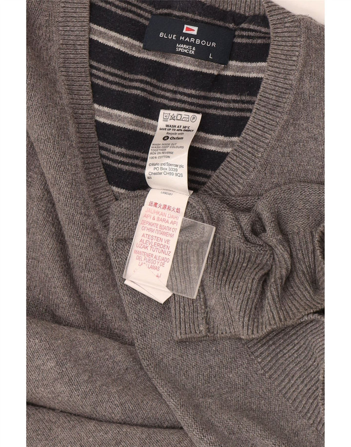 Мужской джемпер с v-образным вырезом Marks & Spencer Blue Harbour, большой серый хлопковый