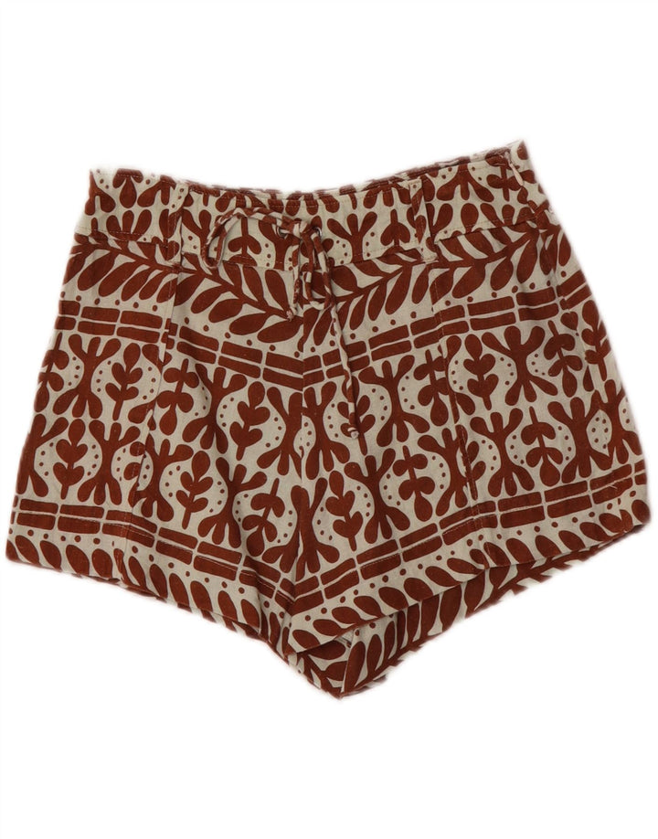 ZARA Womens Abstract Pattern Hot Pants Small W26  Brown Linen Vintage Zara and Second-Hand Zara from Messina Hembry 