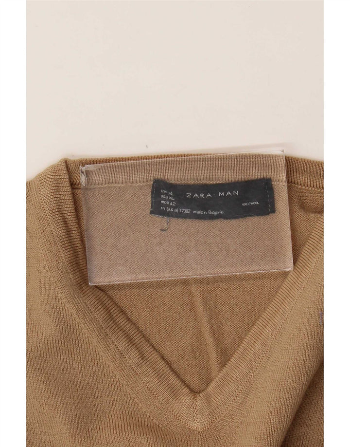 Мужской джемпер с v-образным вырезом Zara XL, коричневый, шерсть