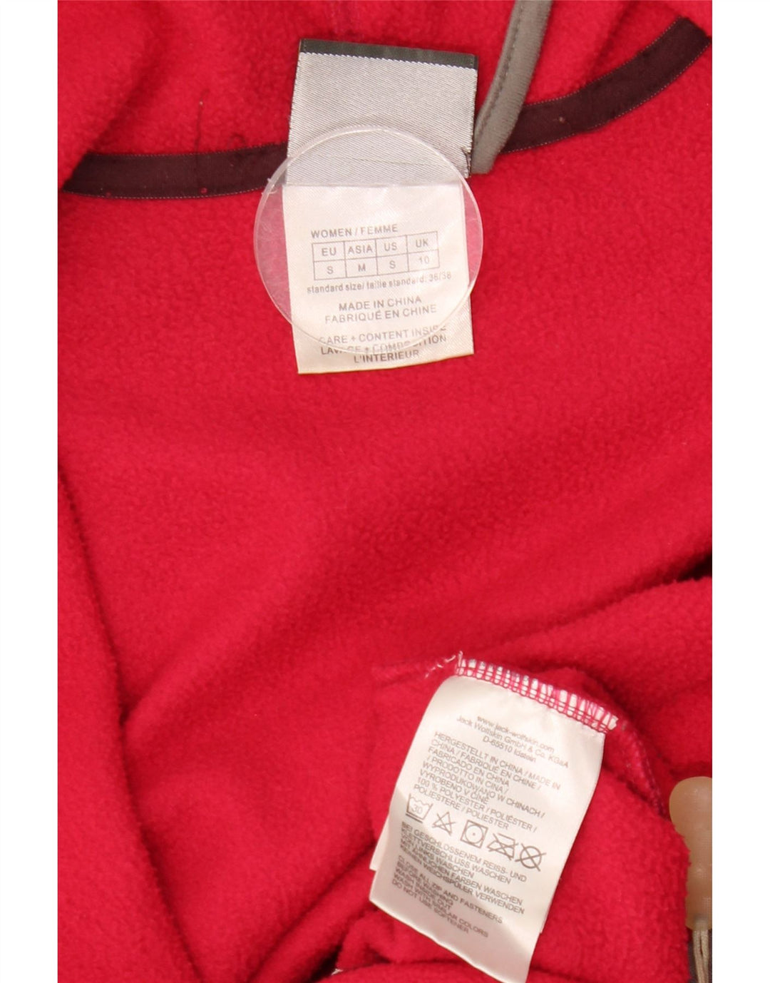 JACK WOLFSKIN Женская флисовая куртка с капюшоном с графическим рисунком UK 10, маленькая красная