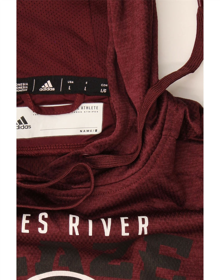 ADIDAS Womens Graphic Hoodie Jumper UK 16 Large Maroon Polyester Vintage Adidas and Second-Hand Adidas from Messina Hembry 