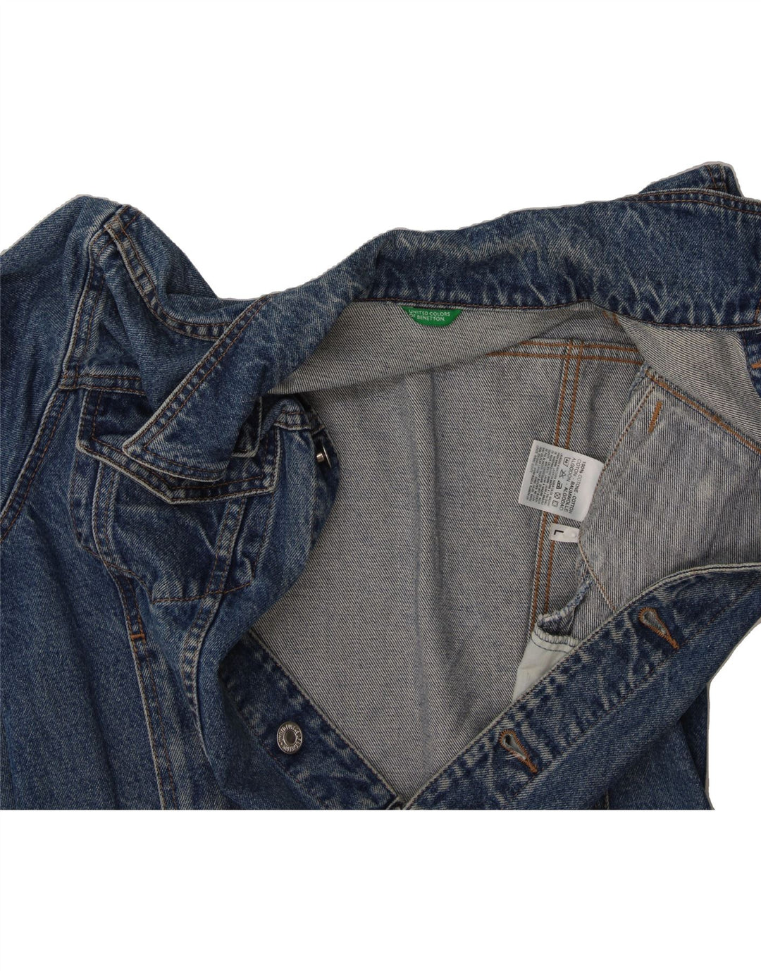 BENETTON Girls Denim Jacket 11-12 Years Large Blue Cotton Vintage Benetton and Second-Hand Benetton from Messina Hembry 