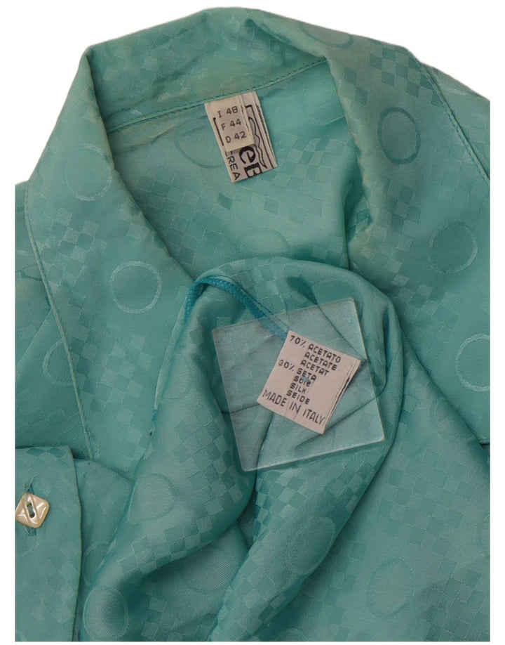 Женская блузка-рубашка VINTAGE IT 48 XL Синяя с геометрическим узором из ацетата