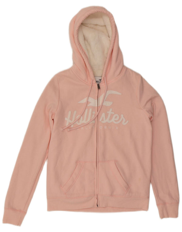 HOLLISTER Женский джемпер с капюшоном оверсайз с рисунком UK 6 XS Розовый хлопок