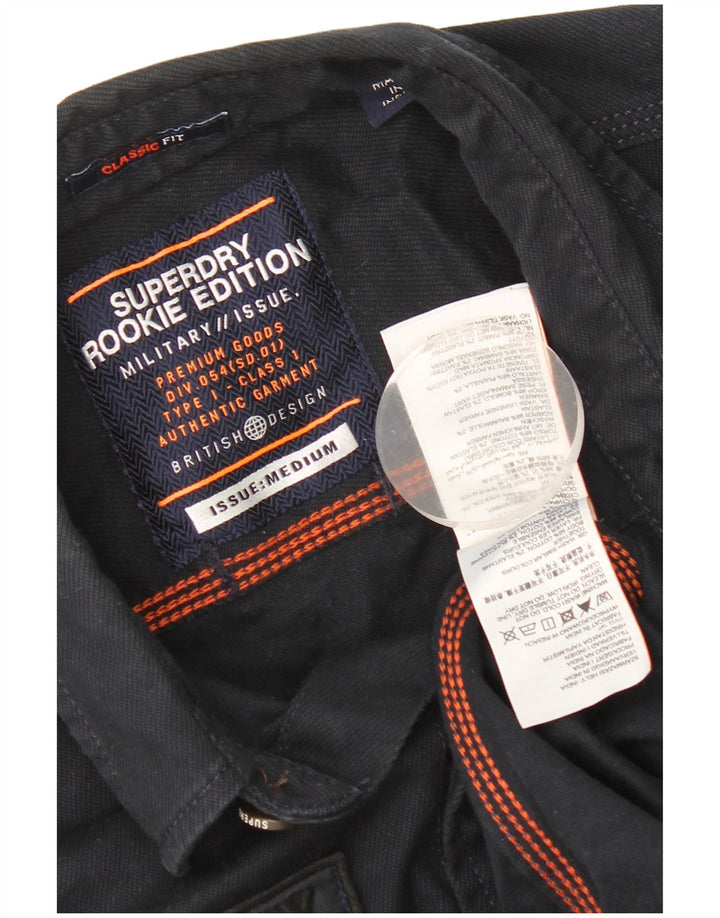 Мужская рубашка классического кроя с рисунком Superdry, темно-синяя, хлопковая, среднего размера