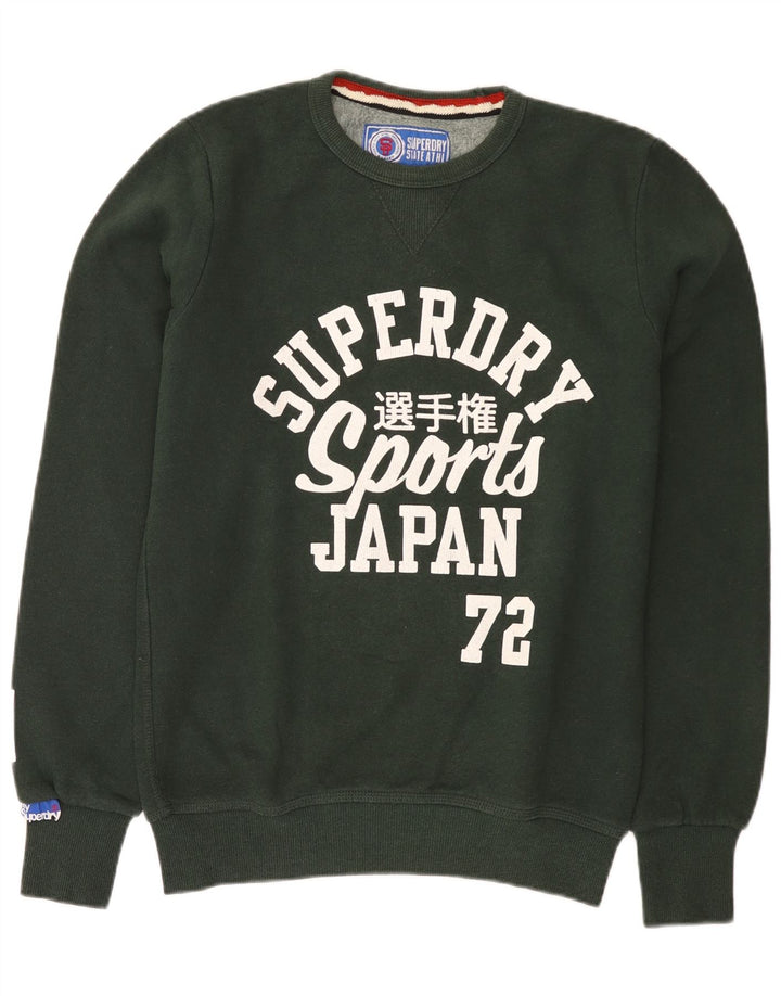 Мужской свитшот с рисунком Superdry, хлопковый джемпер среднего зеленого цвета