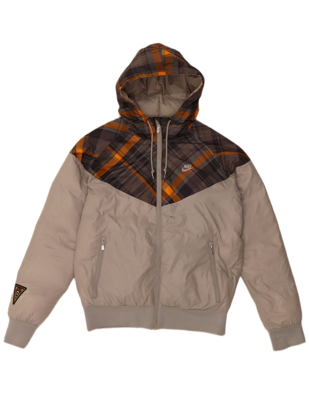 Мужская утепленная куртка с капюшоном Nike UK 36, маленькая серая, полиэстер с цветными блоками