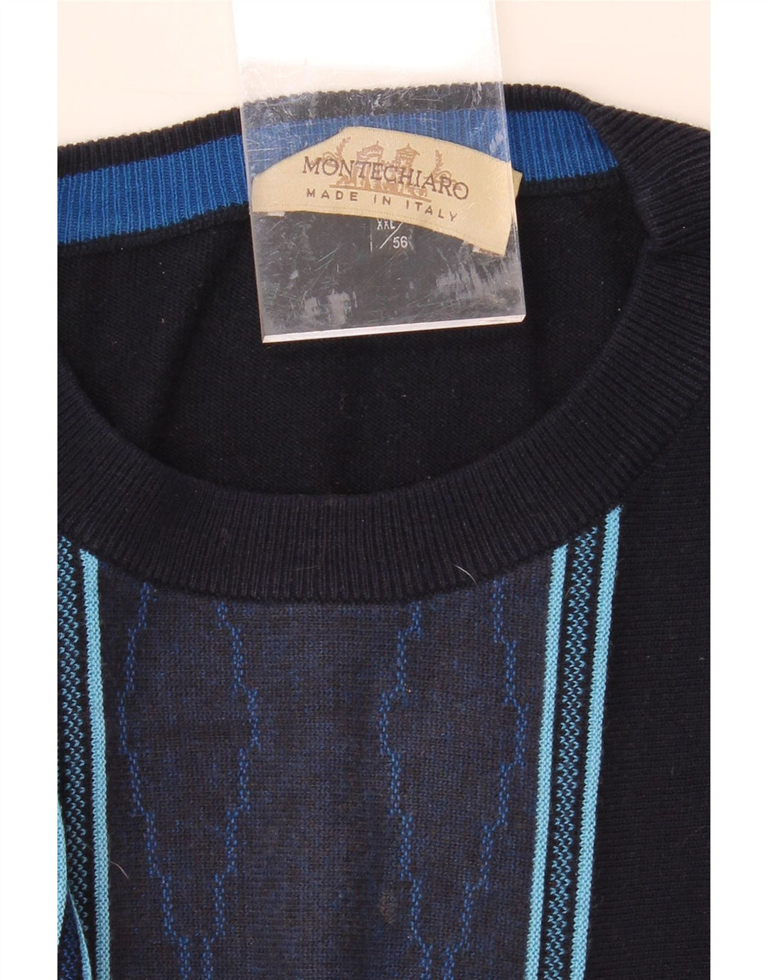 MONTECHIARO Mens Crew Neck Jumper Sweater IT 56 2XL Navy Blue Vintage Montechiaro and Second-Hand Montechiaro from Messina Hembry 