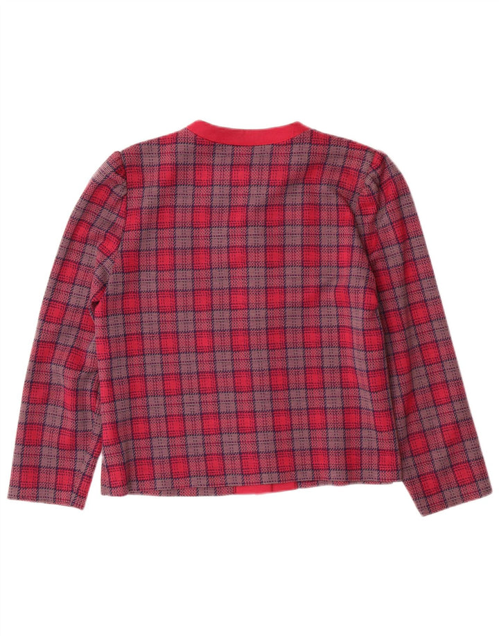 Винтажный женский пиджак на 5 пуговицах, Великобритания, 14, классический розовый в клетку среднего размера