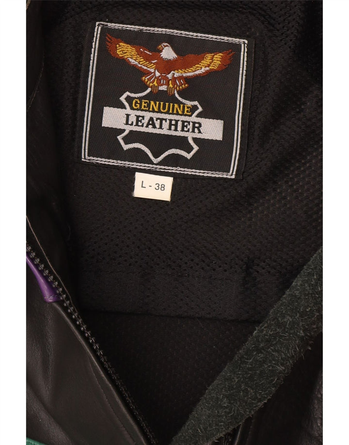 Женская укороченная куртка ROLEFF UK 14, большая черная кожаная мотоциклетная куртка с цветными блоками