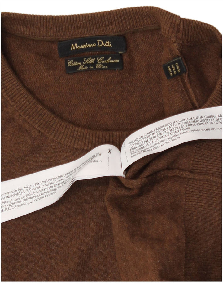 Мужской джемпер с круглым вырезом Massimo Dutti, хлопковый джемпер среднего коричневого цвета